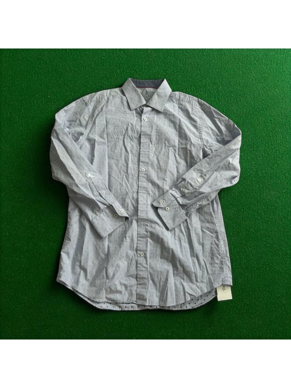 BUGATCHI Men's Blue Plaid Dot Button Down Shirt Size 16 1/2